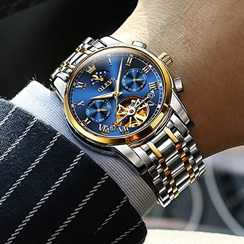 Image of OLEVS Men Watch Automatic Mechanical Skeleton Moon Phase Dress Business Stainless Steel 3AT Waterproof Luminous Men Wrist Watch
