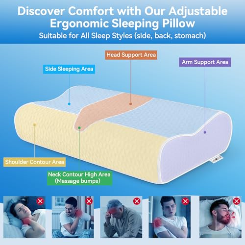 Cervical Neck Pillow King Size - Sandwich Dynamic Memory Foam Pillows for Sleeping, Adjustable Contour Ergonomic Orthopedic Cooling for Side, Back & Stomach Sleepers Soft, White
