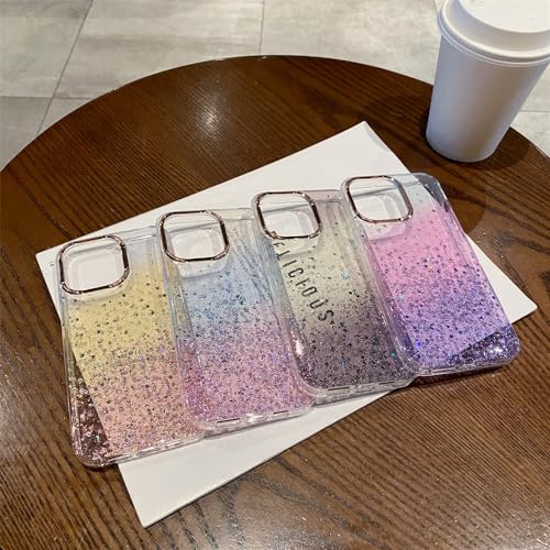 Coque de luxe violette à paillettes dégradées pour iPhone 15 Pro rigide