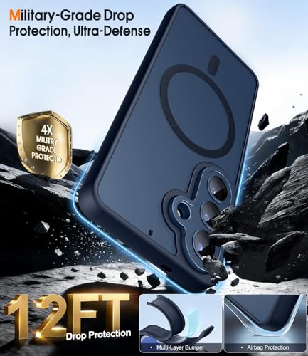 Image of Elzzi MagSafe Compatible Case for Samsung Galaxy A37 5G - Matte Shockproof Hybrid Protective Cover with Built-in Camera Lens Protection, Slim Anti-Fingerprint TPU+PC Back Case (Navy Blue)