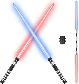 2 peças de sabre iluminado para crianças, espada de luz com sons, kit de fantasia de espada iluminada com LED de 7 cores, brinquedo retrátil de espada luminosa para lutadores e guerreiros