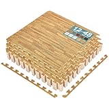 Sorbus Wood Floor Mats Foam Interlocking Wood Mats Each Tile 4 Square Feet 3/8-Inch Thick Puzzle Wood Tiles with Borders – for Home Office Playroom Basement (12 Tiles 48 Sq ft, Wood Grain - Light)