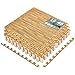 Sorbus Wood Floor Mats Foam Interlocking Wood Mats Each Tile 4 Square Feet 3/8-Inch Thick Puzzle Wood Tiles with Borders – for Home Office Playroom Basement (12 Tiles 48 Sq ft, Wood Grain - Light)
