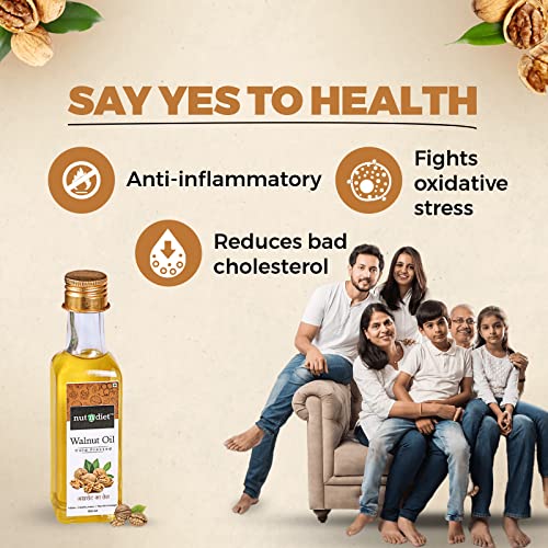 Image of nutndiet Cold Pressed Walnut Oil 100ml Glass Bottle | Pure & Natural Edible Akhrot Ka Tel | Rich in Omega-3 & Antioxidants | Ideal for thyroid massage, Face Skin & Hair Care