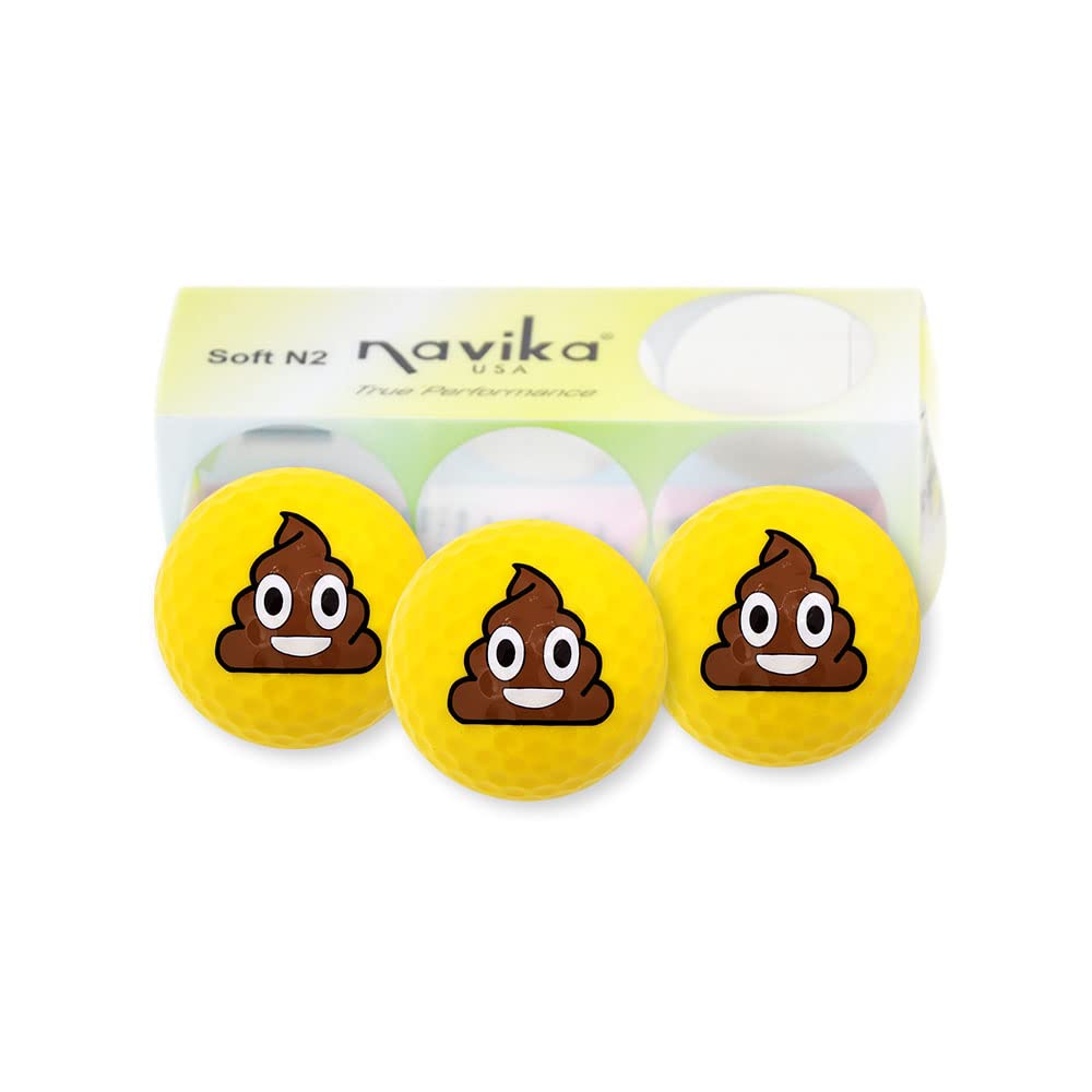 Navika USA Inc. Golf Balls - Poop Emoji Imprint on Bright Yellow High Visibility Color (3-Pack) Great Emoji Themed Gift for Any Age Golfer, Emoji