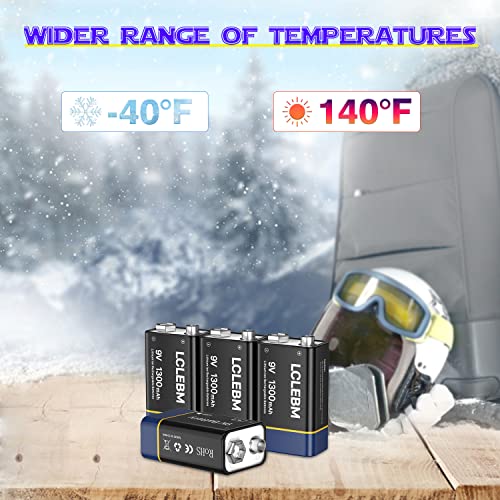 Lclebm Usb Rechargeable 9V Batteries,1300Mah 9V Lithium Rechargeable Batteries Long Lasting 9 Volt Li-Ion Batteries For Smoke Alarm,Digital Cameras And Home Devices - 4 Packs #TOP7