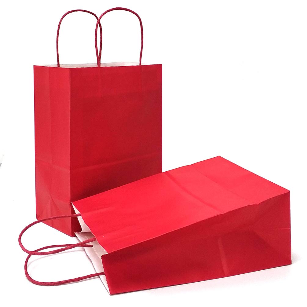 AZOWA Gift Bags Red Kraft Paper Bags with Handles (6 x 3 x 8 in, 12 CT