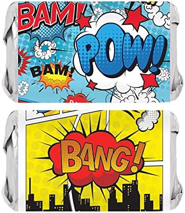 Superhero Birthday Mini Candy Bar Wrappers - 45 Stickers