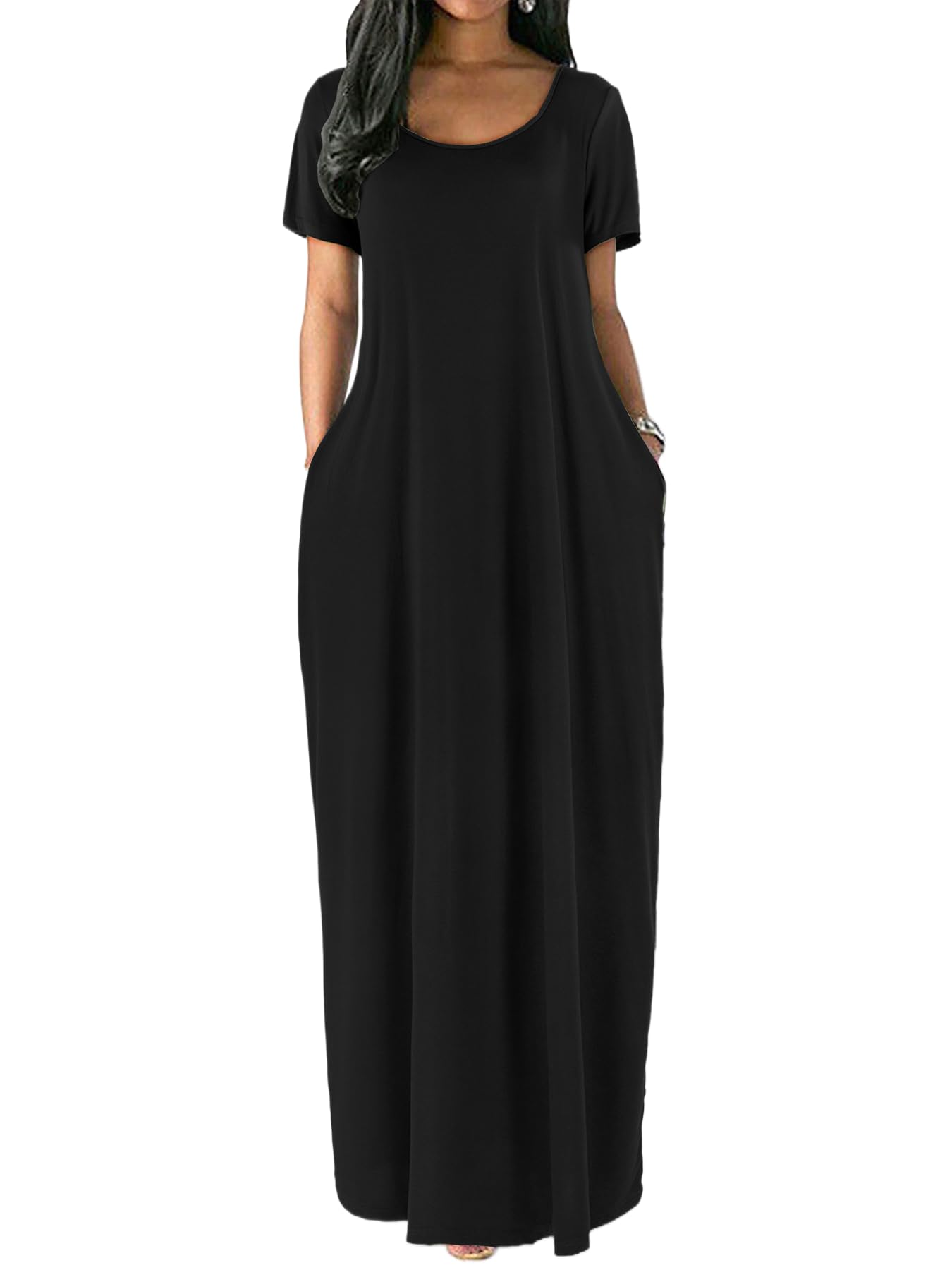 �️Nimsruc Women Summer Long Dress Casual Sexy Short Sleeve Loose Maxi Dresses for Women 2025 Black S