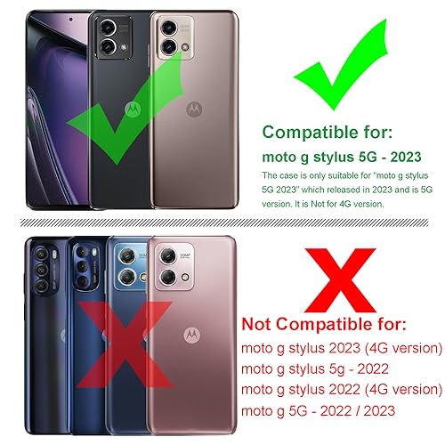 SYONER for Moto G Stylus 5G 2023 Case with Tempered Glass Screen Protector, Shockproof Phone Case & Sliding Camera Cover & Ring Holder Kickstand for Motorola Moto G Stylus 5G 2023 [Black]