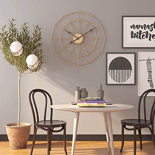 Funtabee 50cm Modern Sunburst Starburst Geometric Metal Wire Clock, Large Wall Clock for Living rooms, Gold Decorative Wall Clock, Silent Non-ticking, Great for lounges, lofts, hotel (Gold)
