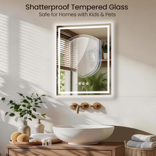 Image of 28x36 LED Bathroom Mirror with Anti-Fog, Backlit & Front Lit, Memory | Stepless Dimmable 3 Color CRI 95+ Shatterproof Tempered Glass ETL Listed for Safety Lighted Bathroom Vanity Mirror for Wall