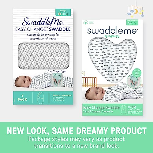Image of SwaddleMe by Ingenuity Easy Change Baby Swaddle in Size Small /Medium, 0-3 Months, 7-14 Pounds, with Easy Change Zipper -Zebra Botanical, 3 Count (Pack of 4)