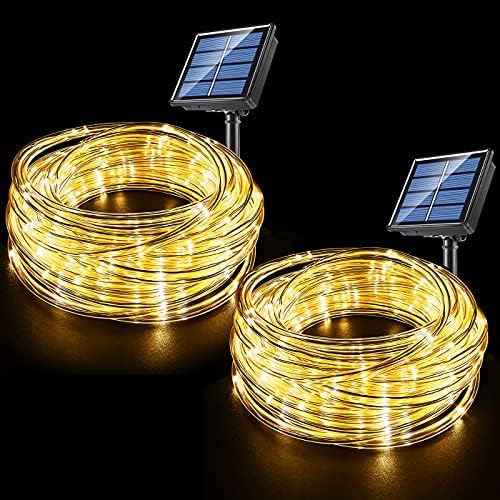Fatpoom Solar Lights Rope Lights Solar Powered String Lights 40FT 120 LEDs 8 Modes Fairy Lights Outdoor Decoration Lighting for Garden Patio Party,Weddings,Christmas Décor White Warm 2Pack
