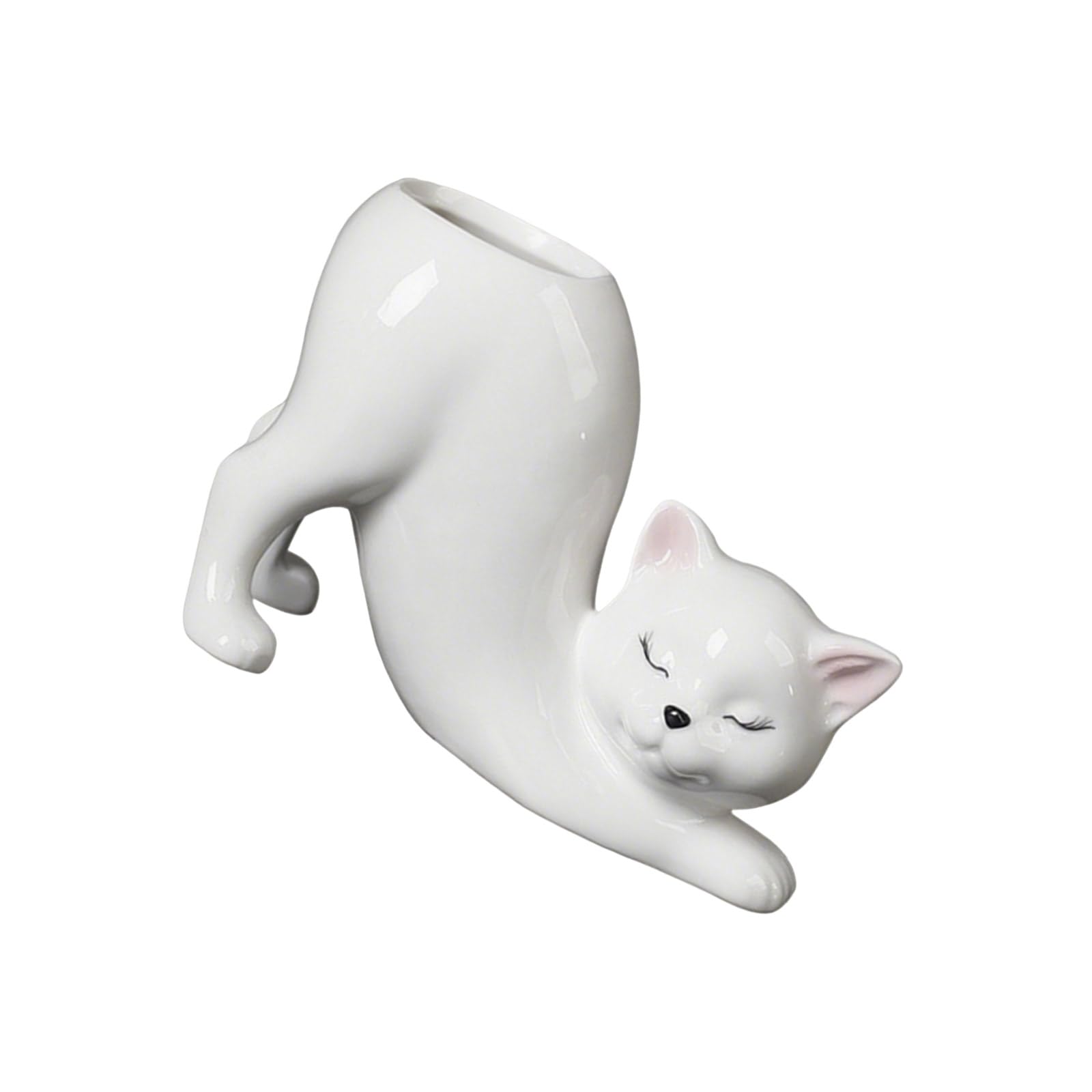 Hsioluted Ceramic Fleshy Plant Container Kitten Shape Cartoon Ceramic Plant Cactuses Flower Planter Home Desk Gardening Accessories Breathable Flower Container