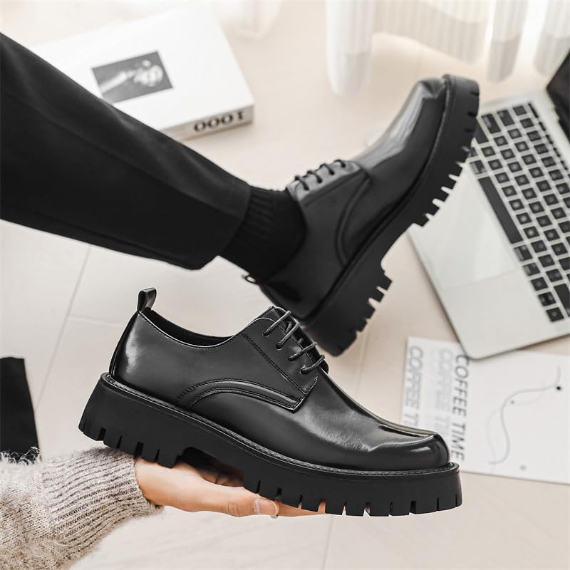 Santimon Men's Leather Lace Up Platform Oxfords Round Toe Chunky Lug Sole Added Height Casual Derby Shoes Classic Work Office Business Dress Shoes4