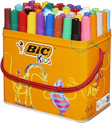 BIC Kids Rotuladores Lavables para Niños, Óptimo para Material Escolar, Visacolor XL, Punta Gruesa, Con Etiqueta Ecológica, Multicolor, 48 Unidad ( Paquete de 1)