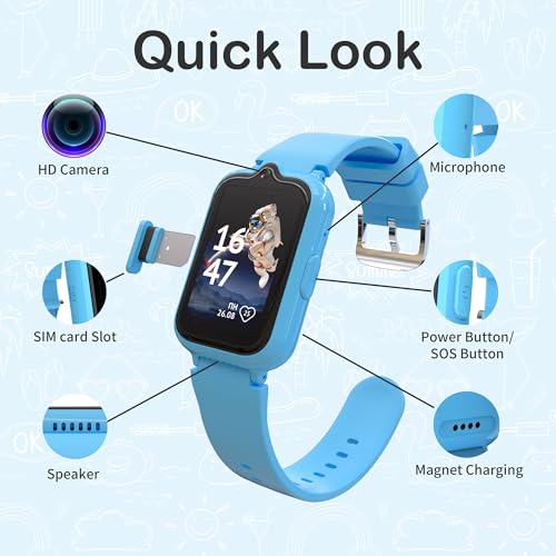 Image of 4G Kids Watch with GPS Tracker | Kids Smart Watch with Video & Voice Calling Alarm SOS Pedometer Calculator Camera HD Touch Screen School Mode, Gift Watches for Kid, Boys and Girls Age 5-12