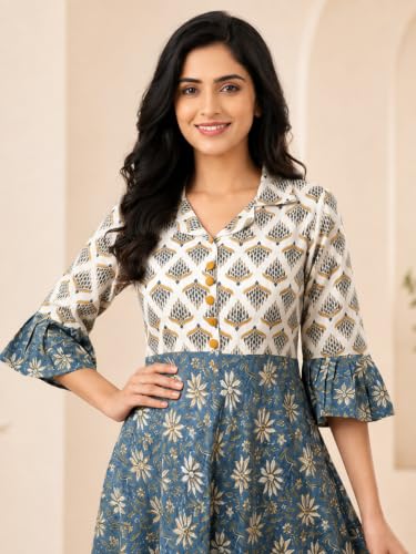 Image of Yash Gallery Women's Viscose Rayon Relaxed Fit Anarkali Floral Kurta