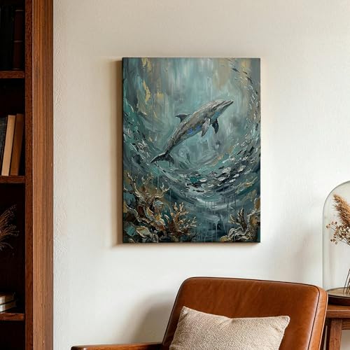 Lienzo de delfines del océano para transformar tu salón en un oasis marino 3