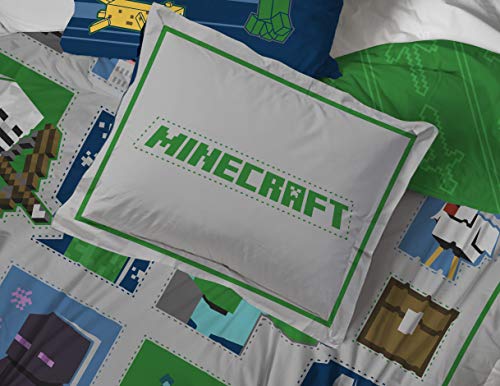 Image of Jay Franco Minecraft 7pc Full Bed Set - Includes Comforter, Sheet Set & Decorative Pillow Shams - Features Creeper, Ghost, Zombie & Enderman Characters | Zombie Enderman, Bed in a Bag, Comforter Sheets Shams Pillowcases, Official Product, Microfiber, Machine Washable, Boys Gift