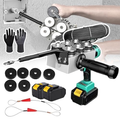 Máquina Portátil Automática Enhebrar Alambre En La Pared,Codo Alambre 360°,Dobladillo Manual,Parada Automática Inversa,Iluminación Led,Con Un Par Guantes,3000 Mah/4500 Ma,10cellstwobatteries