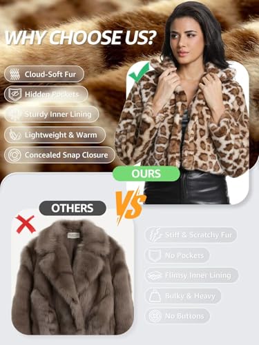 Women's Cropped Faux Fur Jacket with Hidden Pockets and Buttons Plush Shawl Collar Cardigan Sexy Coat2