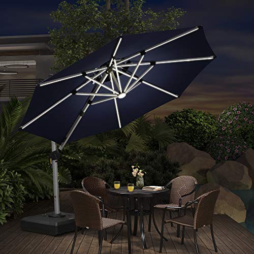 Purple Leaf 10ft Solar Powered Led Patio Umbrella Outdoor Round Umbrella Large Cantilever Umbrella With