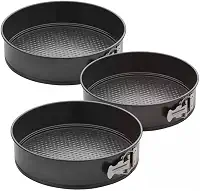 Conjunto 3 Formas Redondas de Alumínio com Fundo Removível Jogo Antiaderente para Bolo e Torta, kit de Assadeiras - 24,26 e 28 cm