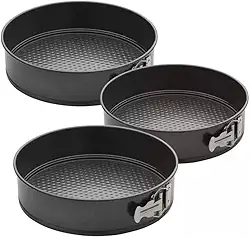 Conjunto 3 Formas Redondas de Alumínio com Fundo Removível Jogo Antiaderente para Bolo e Torta, kit de Assadeiras - 24,26 e 28 cm