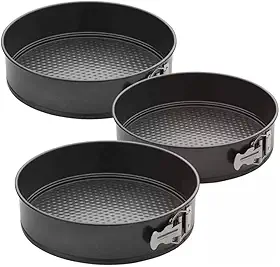 Conjunto 3 Formas Redondas de Alumínio com Fundo Removível Jogo Antiaderente para Bolo e Torta, kit de Assadeiras - 24,26 e 28 cm