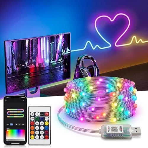 Image of MIXOO 5M Smart LED Strip Lights, RGB Waterproof IP65 Color Changing Light Strip with App, Remote, Voice & Music Sync Control, 5V USB Powered Flexible LED Lights for Home, Room, Festival Decoration