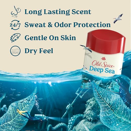 Old Spice Dry Feel Antiperspirant Deodorant for Men, 24/7 Freshness, 24/7 Sweat & Odor Protection, Gentle on Skin with Skin Conditioners, Deep Sea with Ocean Waves + Kelp Scent, 2.6 oz (Pack of 2)