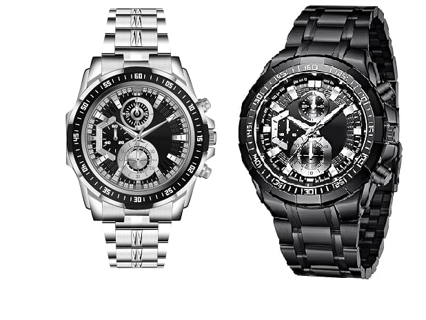 ULTRON New Combo Series of Trending Heavy Metal Design Men Analog Watch Collection Series-2025 (Pair of Silver & Black)