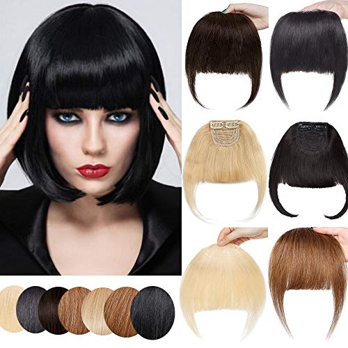 SEGO Human Hair Bangs Clip in on Bangs Hair Extensions Full Front Neat Fringe Bang Hair Clip Flat Bangs with Temples for Women Daily Wear #60Platinum Blonde 2 Clips 25g