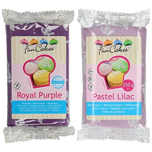 Funcakes - 2 X Paquetes de Fondant / Pasta de azucar de 250g (Purpura y Lila)