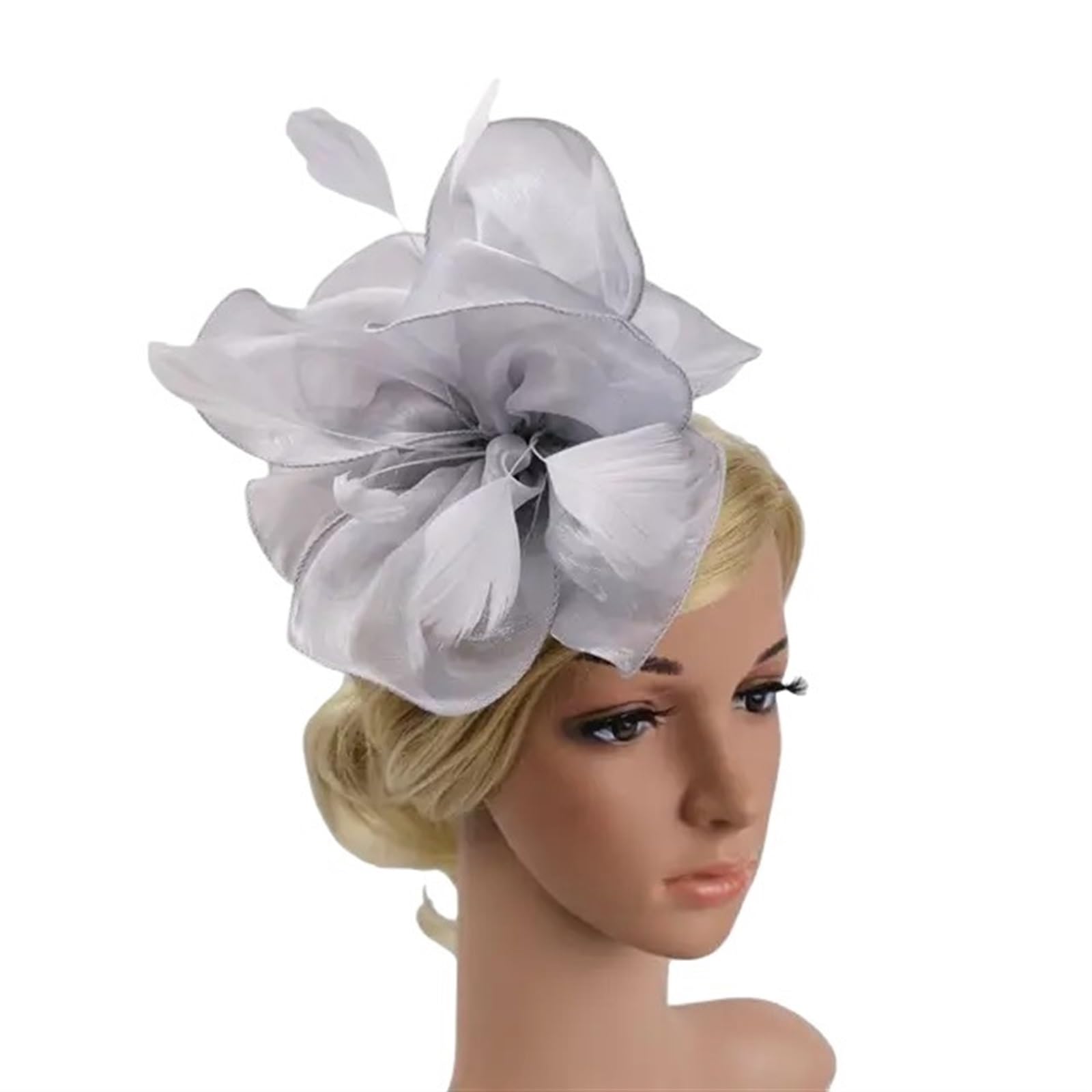 UALXPAO Wedding Hats Flower Mesh Headband Wedding Feather Cocktail Tea Party Headwear Fascinator Hats for Tea Party,Weddings(Grey)