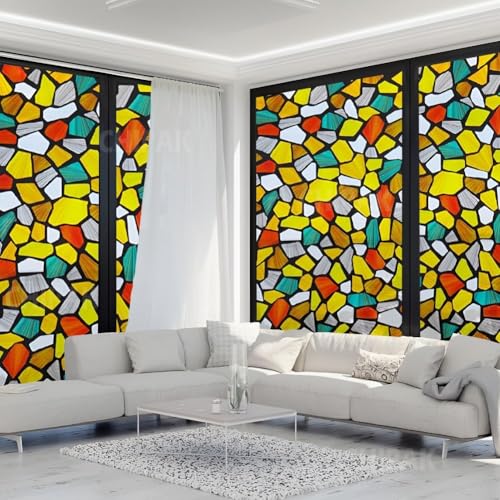 Image of CHIPAK Premium Vinyl Privacy Stained Window Glass Film (12x100 Inch) - Self-Adhesive Decorative Sticker Opaque Sheet Tint Wallpaper for Glass Cover Window, Door, Office, Home.| Anti-UV. 6D Stones