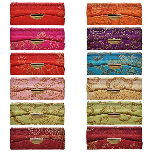 Lipstick Case, 12pcs Silky Satin Fabric Lipstick Makeup Storage Box with Mirror