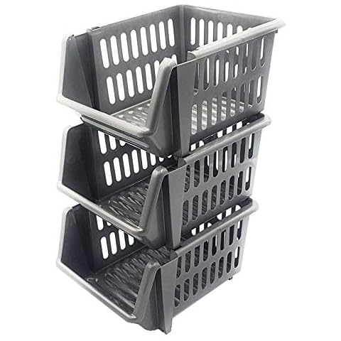 Whitefurze Silver Stacking Basket Set of 3 Cover