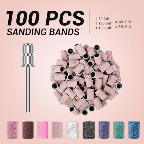 Image of MelodySusie 100 Pcs Nail Drill Bits Sanding Bands for Nail Drill 180 Fine Grit Nail File Sanding Bands for Acrylic Nails Gel Manicures and Pedicure