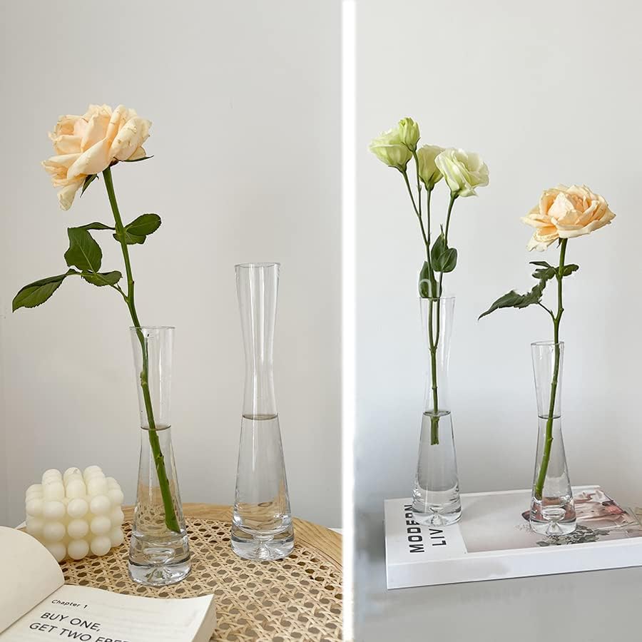 Miniatura 3 de Jarrón de cristal soplado hecho a mano, pequeño jarrón de vidrio de un solo tallo para decoración del hogar, 7.9 in de altura (transparente)