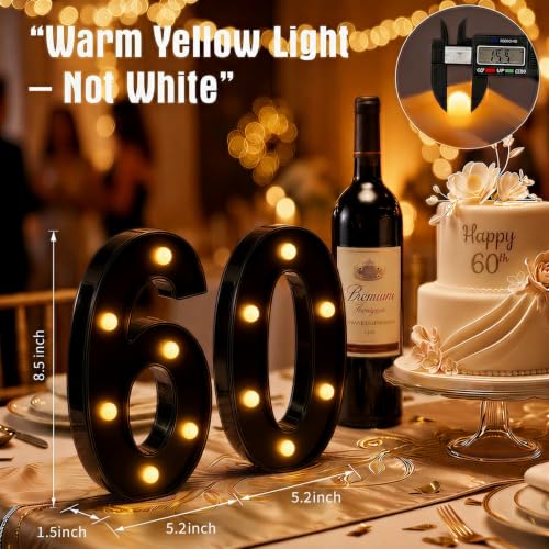 Image of 60th Birthday Decorations for Men Women, LED Light Up Numbers 60 Sign Battery-Operated Light-Up Party Decoration 60th Birthday Gifts for Women Black ZJDZTK