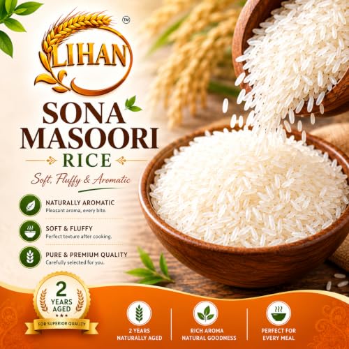 Image of Lihan Sona Masoori Rice 5kg | Premium Quality Rice for Everyday Cooking | Soft Texture, Easy to Digest & Naturally Aromatic | 1kg (Pack of 5)