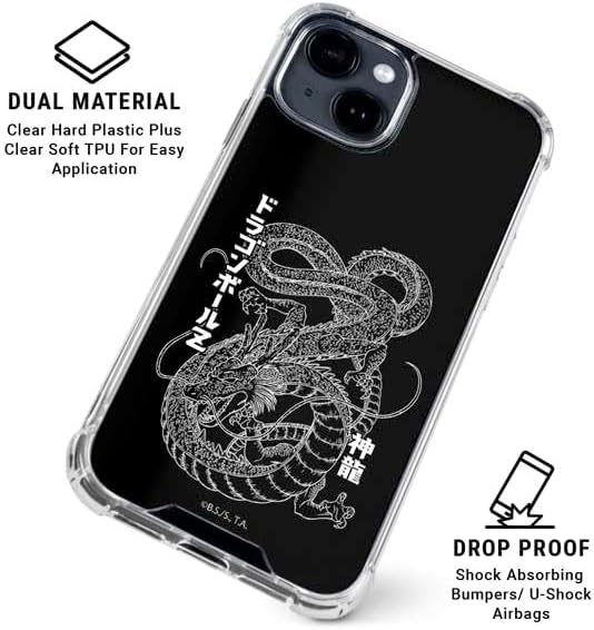Skinit Clear Phone Case Compatible with iPhone 15 - Officially Licensed Dragon Ball Z Negative Shenron Design