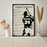 Personalised Baseball Life Lessons Never Give Up Poster, Gift for Sons, Boyfriends, Gifts for Baseball Players, Custom Name Number Canvas, Sport Gift, Home Decor Full Size