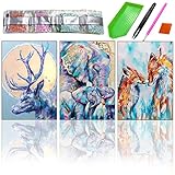 SHUIYUE Kit de Pintura de Diamantes 5D para Adultos - Paquete de 3 Kits de Arte de Diamantes DIY - Zorro, Elefante, Alce, Animal