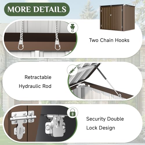 Image of AECOJOY Outdoor Trash Can Storage Shed, 46 Cu.Ft Metal Garbage Bin Enclosure with Lift-Up Lid & Gas Strut, Waterproof Outdoor Garbage Can Organizer, Bike Shed Backyard Patio Garden, Brown