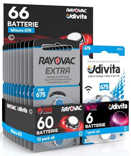 66 Baterías para Audífonos Medida 675 PR44 Azul Zinc Aire Phono Pulse Technology en 11 Blíster de 6 Pilas 66 Baterías 60 Rayovac + 6 Udivita