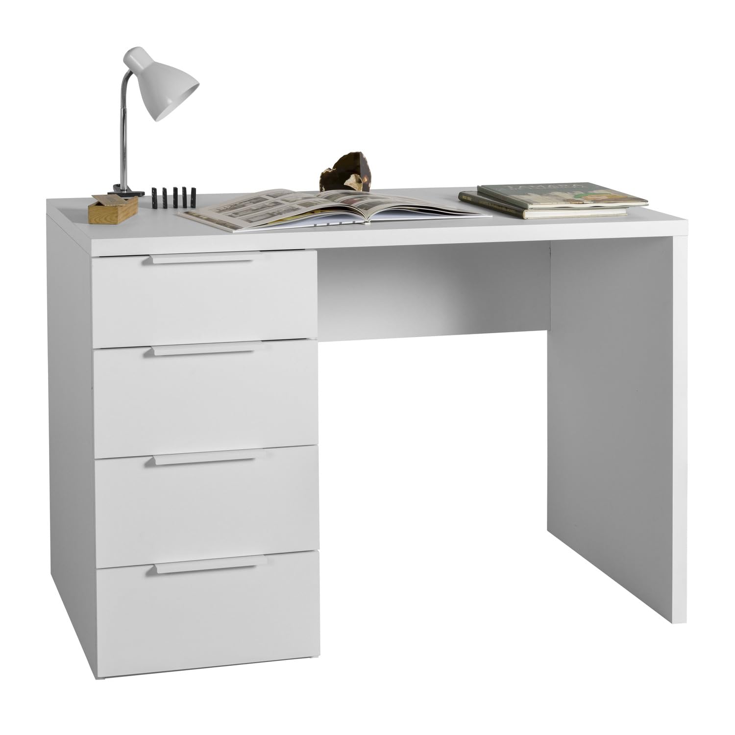 Composad | Scrivania della Linea ESPRESSO con 4 Cassetti, Scrivania Ufficio Elegante e Moderna, per PC, (LxAxP) 110x75,4x59,6 cm, Colore Bianco, Made in Italy